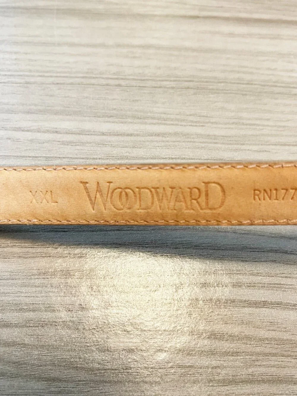 Woodward Genuine Leather Tan/ Beige Skinny Belt Gold Buckle XXL Vintage